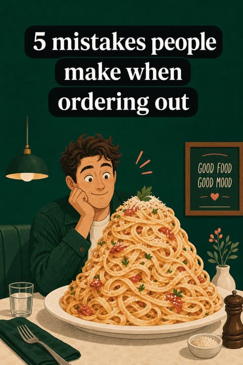 An illustrated Stratos slide reading five mistakes people make when ordering out
